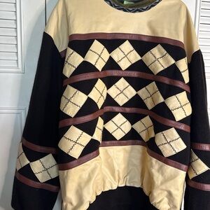 Men's Black and Cream Geometric Sweater
